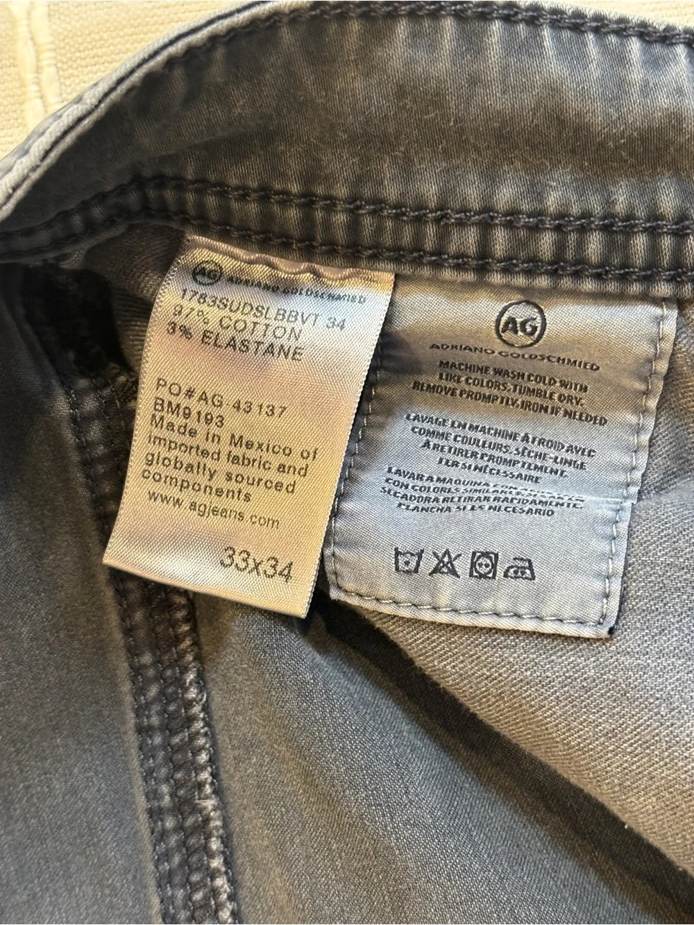 AG Adriano Goldschmied The Tellis Modern Slim Jeans Gray Faded 33x34